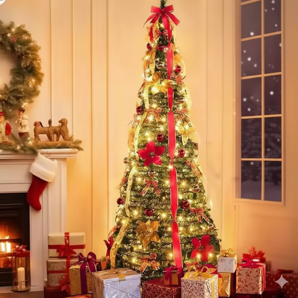 Árvore de Natal com Decoração Pisca Pisca Bola de Natal Pronta para Usar 180cm 210cm Montagem Rápida