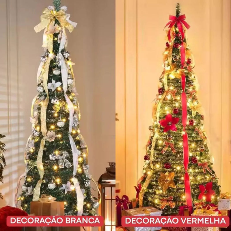 Árvore de natal pinheiro verde luxo 2,10m decorada enfeites decoração completa natalina pisca pisca